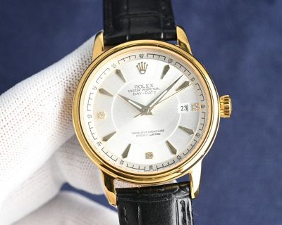 Rolex Daydate Men 8215 Movement 40mm 316L Steel 48h Calfskin Leather Band Watch